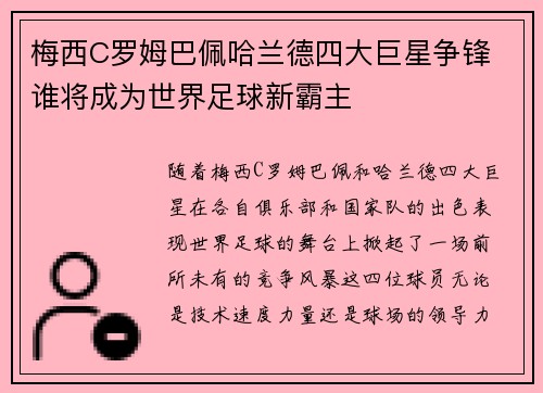梅西C罗姆巴佩哈兰德四大巨星争锋 谁将成为世界足球新霸主
